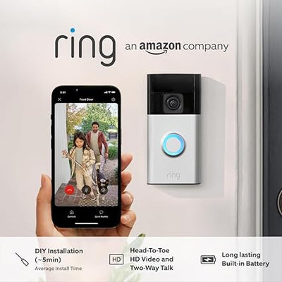Ring Battery Video Doorbell (2024 release) | DIY Wireless Video Doorbell Camera I Head-To-Toe View, HD Video | Easy to install (5 min) | With Built-in Battery I 30-day free trial of Ring Home