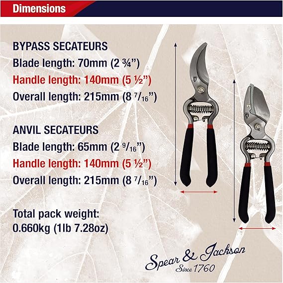 Spear & Jackson CUTTINGSET8 Traditional Bypass and Anvil Secateurs Set, Black