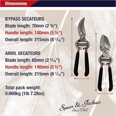 Spear & Jackson CUTTINGSET8 Traditional Bypass and Anvil Secateurs Set, Black