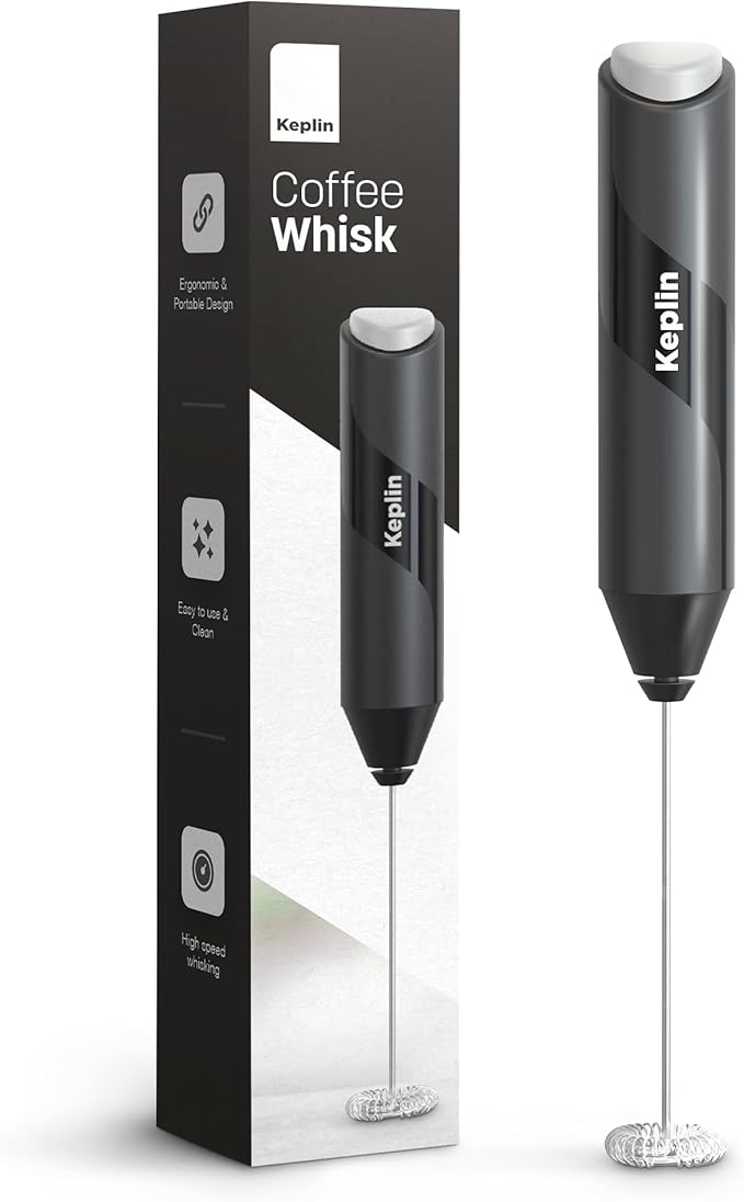 Keplin Handheld Milk Frother - Stainless Steel Electric Whisk - Portable Battery-Operated