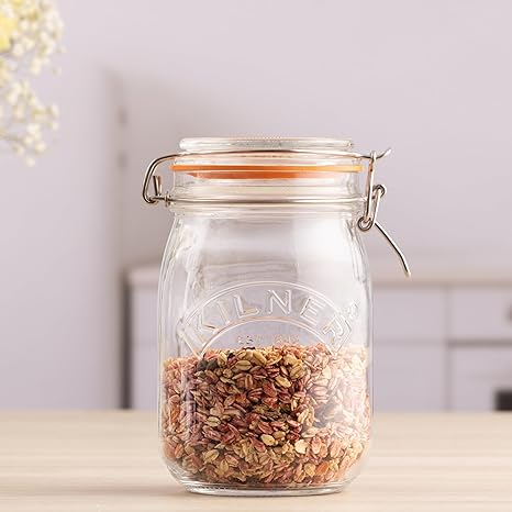 Kilner Clip Top Jar 1 Litre (1000 ml) Airtight Glass Storage Jar for Preserving Fruits Vegetables Coffee Tea Rice Flour Nuts Pasta