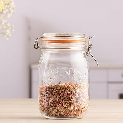 Kilner Clip Top Jar 1 Litre (1000 ml) Airtight Glass Storage Jar for Preserving Fruits Vegetables Coffee Tea Rice Flour Nuts Pasta