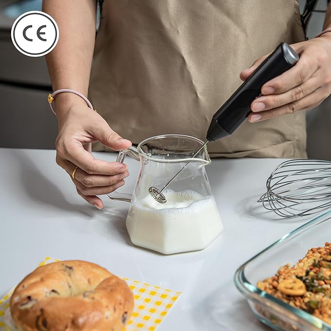 Keplin Handheld Milk Frother - Stainless Steel Electric Whisk - Portable Battery-Operated