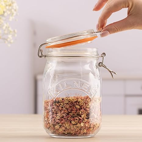 Kilner Clip Top Jar 1 Litre (1000 ml) Airtight Glass Storage Jar for Preserving Fruits Vegetables Coffee Tea Rice Flour Nuts Pasta