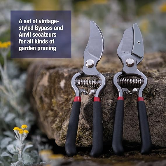 Spear & Jackson CUTTINGSET8 Traditional Bypass and Anvil Secateurs Set, Black
