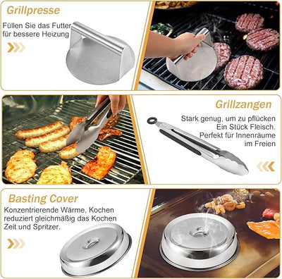 zycBernoi Griddle Accessories Kit, 19 PCS Flat Top Grill Accessories for Blackstone Camp Chef, Metal Spatula Set with Burger Press,Basting Cover,Melting Dome,Tongs,Carry Bag for Outdoor Grilling BBQ