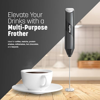Keplin Handheld Milk Frother - Stainless Steel Electric Whisk - Portable Battery-Operated