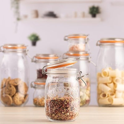 Kilner Clip Top Jar 1 Litre (1000 ml) Airtight Glass Storage Jar for Preserving Fruits Vegetables Coffee Tea Rice Flour Nuts Pasta