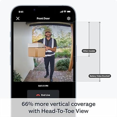 Ring Battery Video Doorbell (2024 release) | DIY Wireless Video Doorbell Camera I Head-To-Toe View, HD Video | Easy to install (5 min) | With Built-in Battery I 30-day free trial of Ring Home