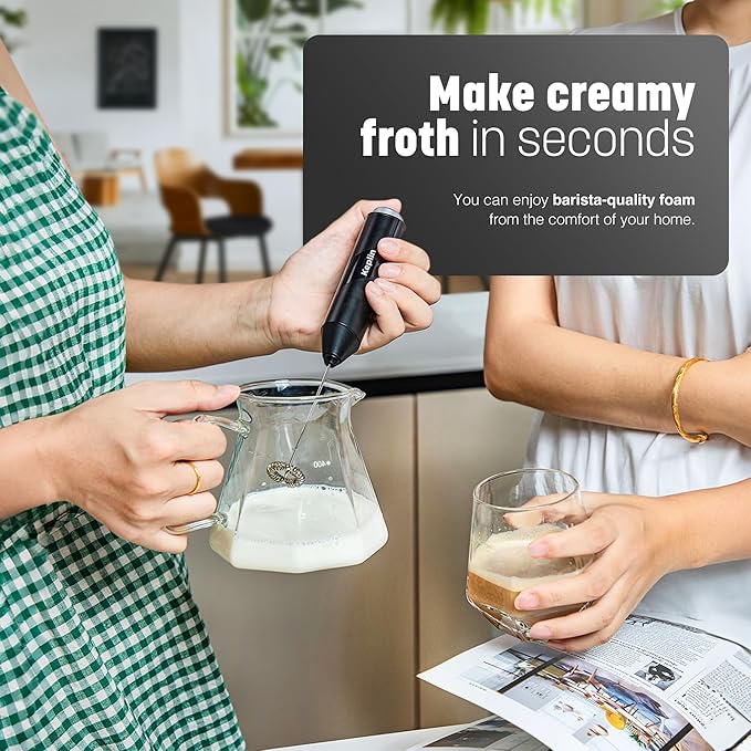 Keplin Handheld Milk Frother - Stainless Steel Electric Whisk - Portable Battery-Operated