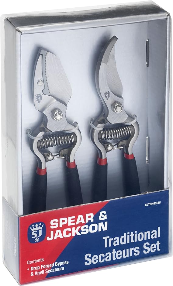 Spear & Jackson CUTTINGSET8 Traditional Bypass and Anvil Secateurs Set, Black